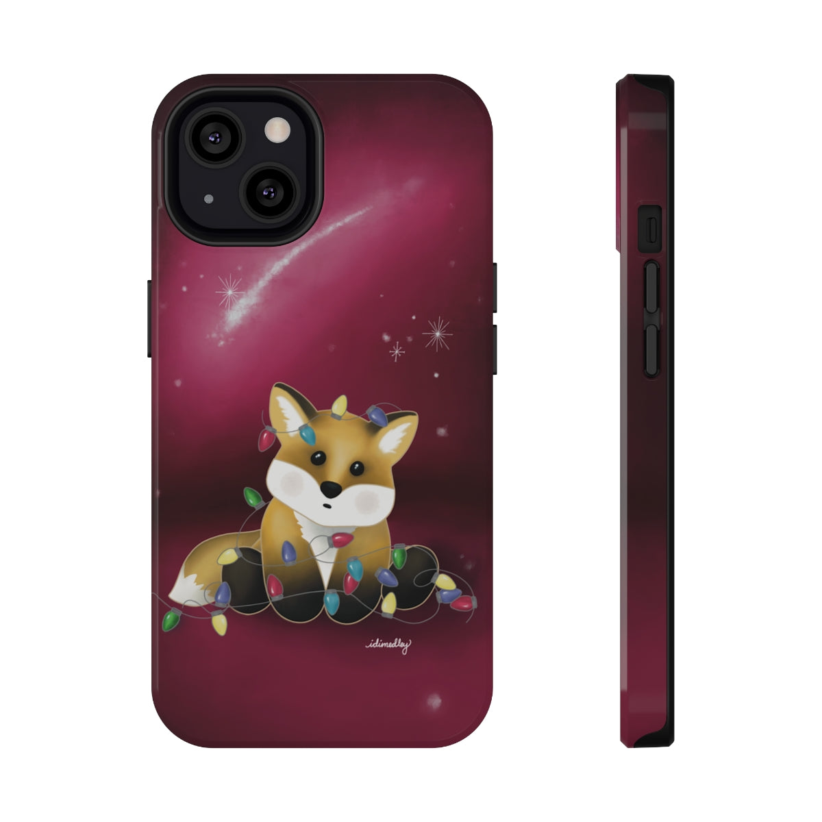 Fox Christmas with Holiday Lights (Starry Magenta Skies)