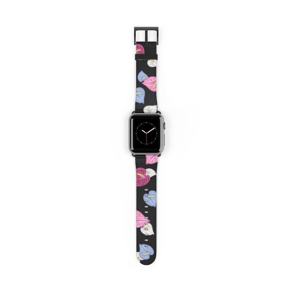 Vegan Leather Apple Watch Band- Anthuriums Light the Night