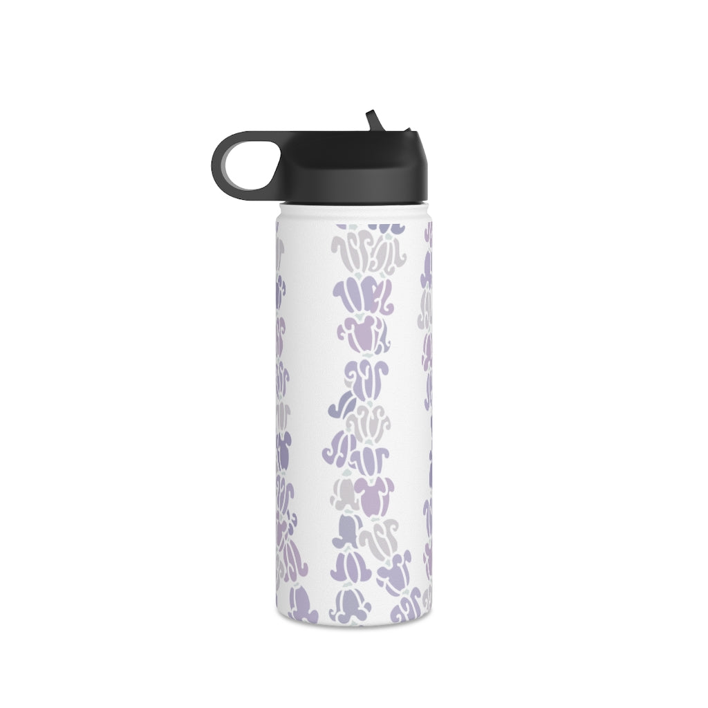 Water Bottle, 3 sizes, Stainless Steel with Sip Straw- Crown Flower Melodies