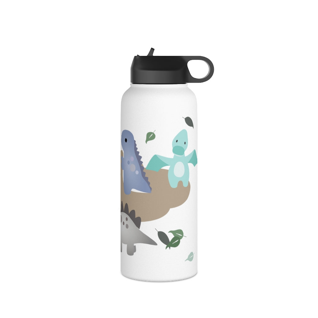 Water Bottle, 3 sizes, Stainless Steel with Sip Straw- Dinos in Paradise