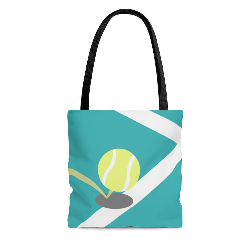 Tote bag with tennis ball painting the line