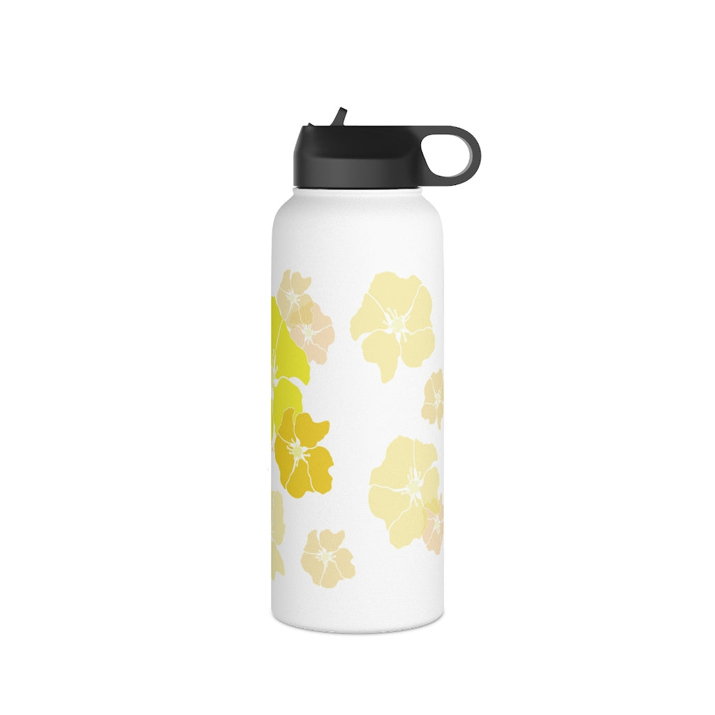 Water Bottle, 3 sizes, Stainless Steel with Sip Straw- Ilima Flower Flurries