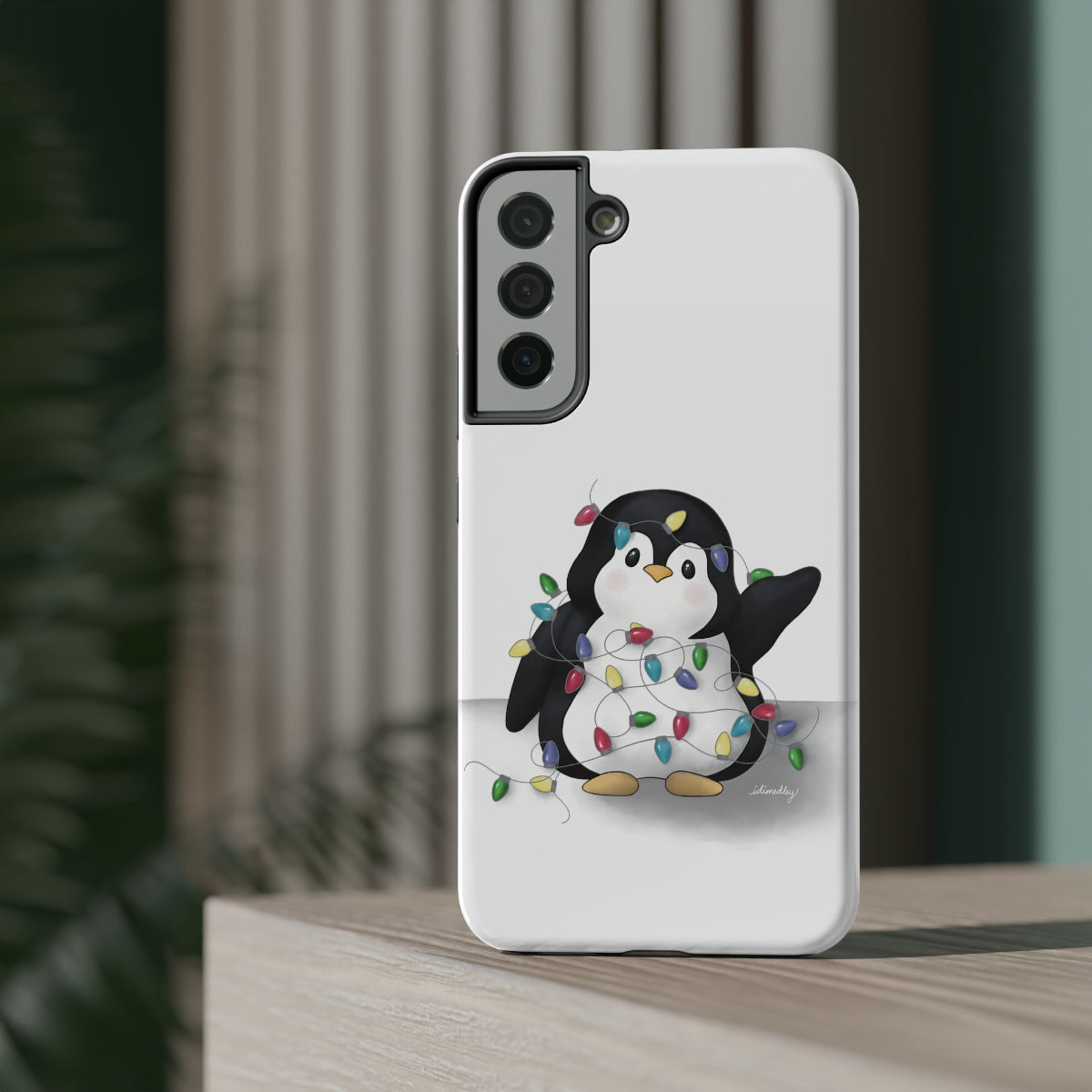 Penguin Christmas with Holiday Lights (White)