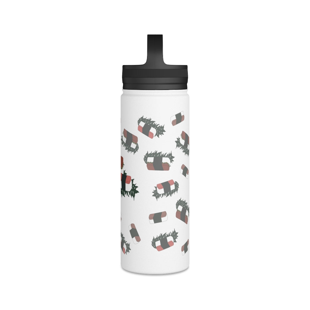 Water Bottle, 3 sizes, Stainless Steel with Handle Lid- Hawaii Musubi Flurries