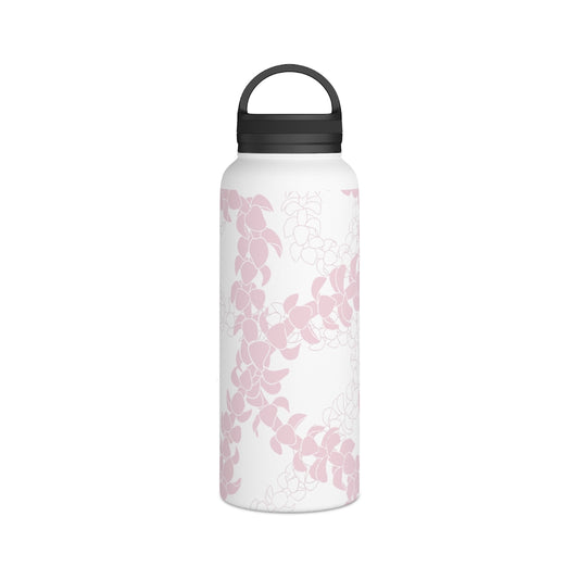 Water Bottle, 3 sizes, Stainless Steel with Handle Lid- Puakenikeni Lei Pink