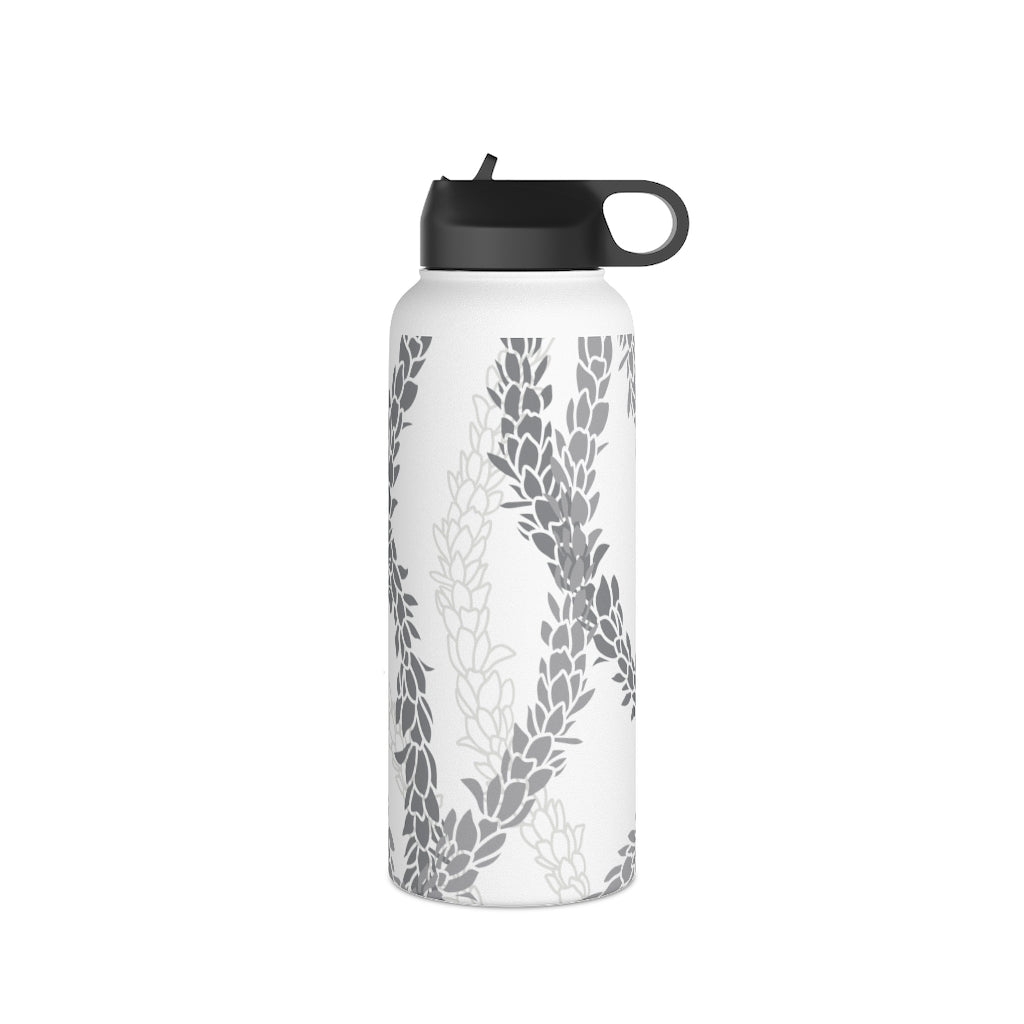 Water Bottle, 3 sizes, Stainless Steel with Sip Straw- Pikake Wishes (Gray)