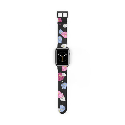 Vegan Leather Apple Watch Band- Anthuriums Light the Night