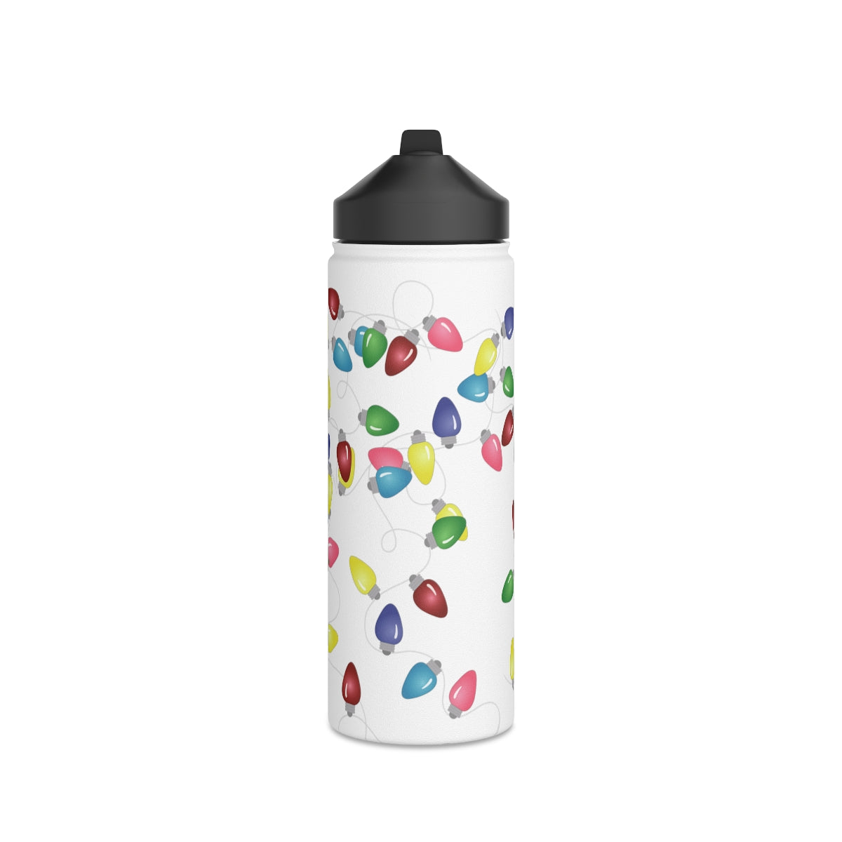 Water Bottle, 3 sizes, Stainless Steel with Sip Straw- Holiday Lights