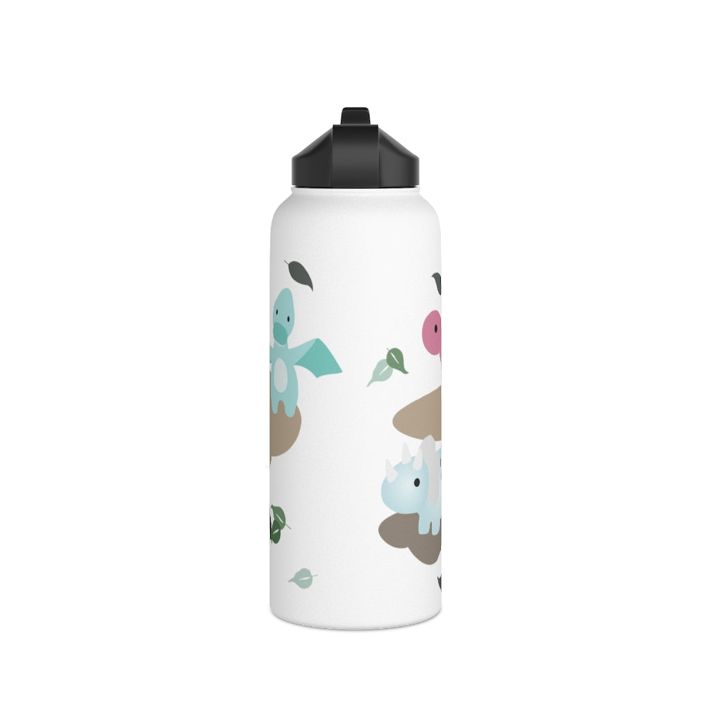 Water Bottle, 3 sizes, Stainless Steel with Sip Straw- Dinos in Paradise