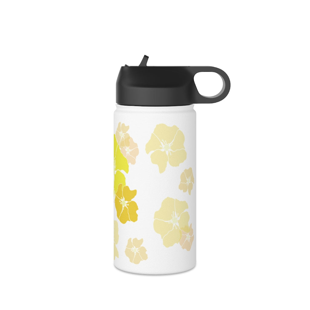 Water Bottle, 3 sizes, Stainless Steel with Sip Straw- Ilima Flower Flurries