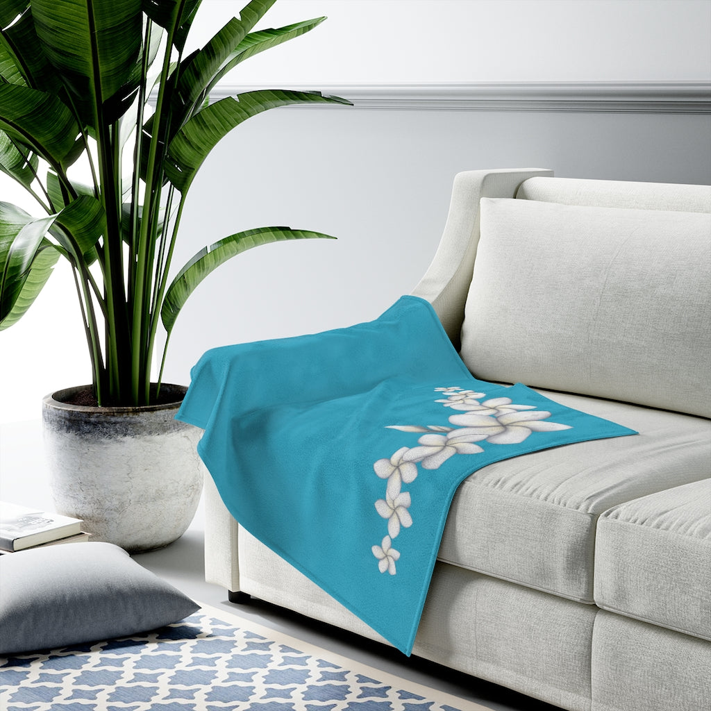 Incredibly Soft Velveteen Blanket- Plumeria Corner (Blue Lagoon)