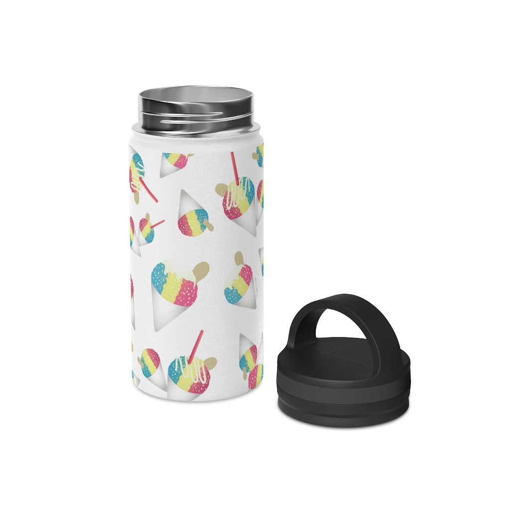 Water Bottle, 3 sizes, Stainless Steel with Handle Lid- Rainbow Shave Ice/Snow Cones