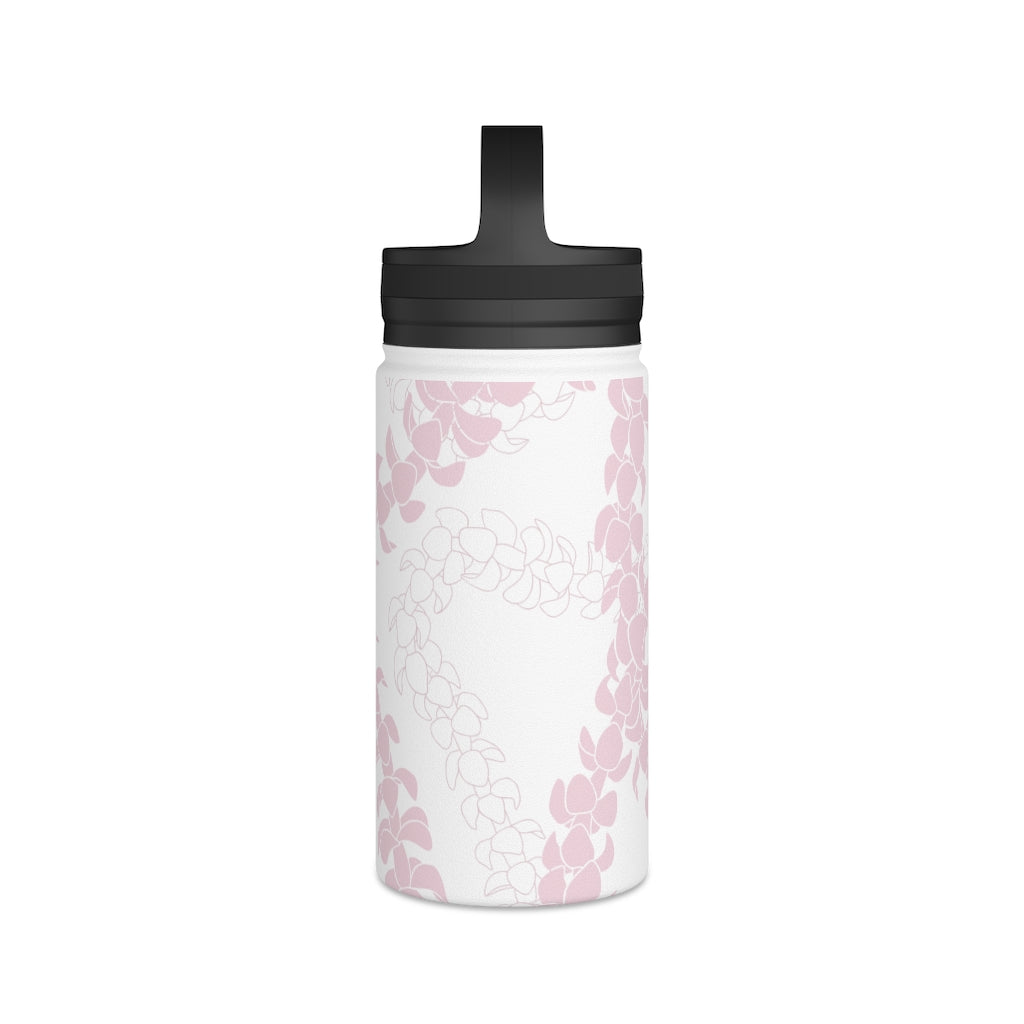 Water Bottle, 3 sizes, Stainless Steel with Handle Lid- Puakenikeni Lei Pink