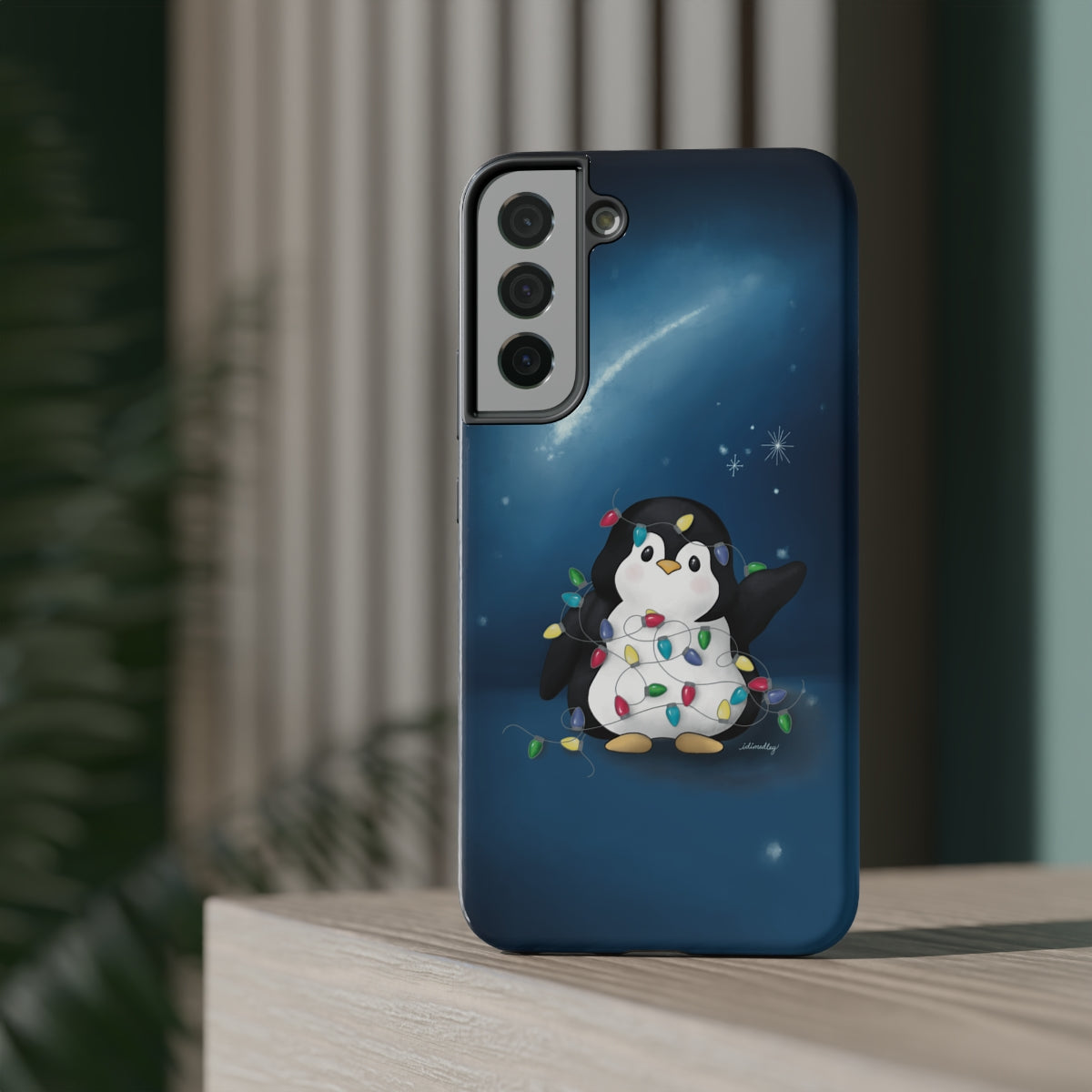 Penguin Christmas with Holiday Lights (Celestial Nightsky)