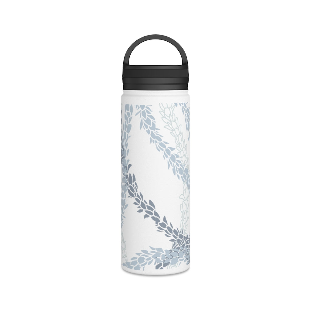 Water Bottle, 3 sizes, Stainless Steel with Handle Lid- Pikake Wishes (Blue), Pikake Lei