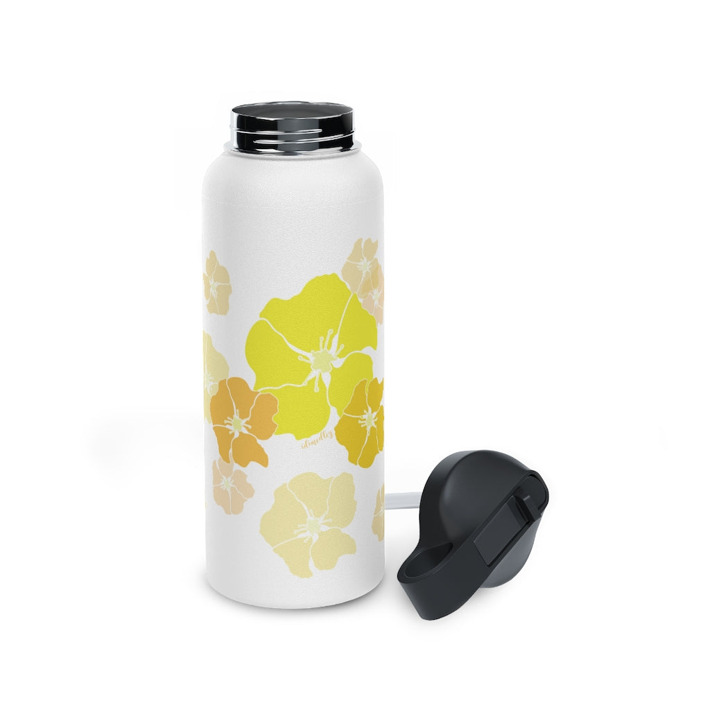 Water Bottle, 3 sizes, Stainless Steel with Sip Straw- Ilima Flower Flurries