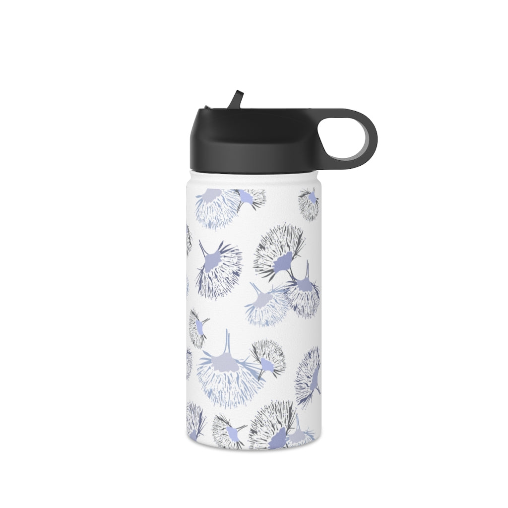 Water Bottle, 3 sizes, Stainless Steel with Sip Straw- Ohia Lehua Periwinkle Twinkle