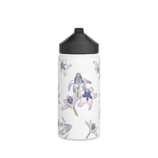 Water Bottle, 3 sizes, Stainless Steel with Sip Straw- Crown Flower Flurries