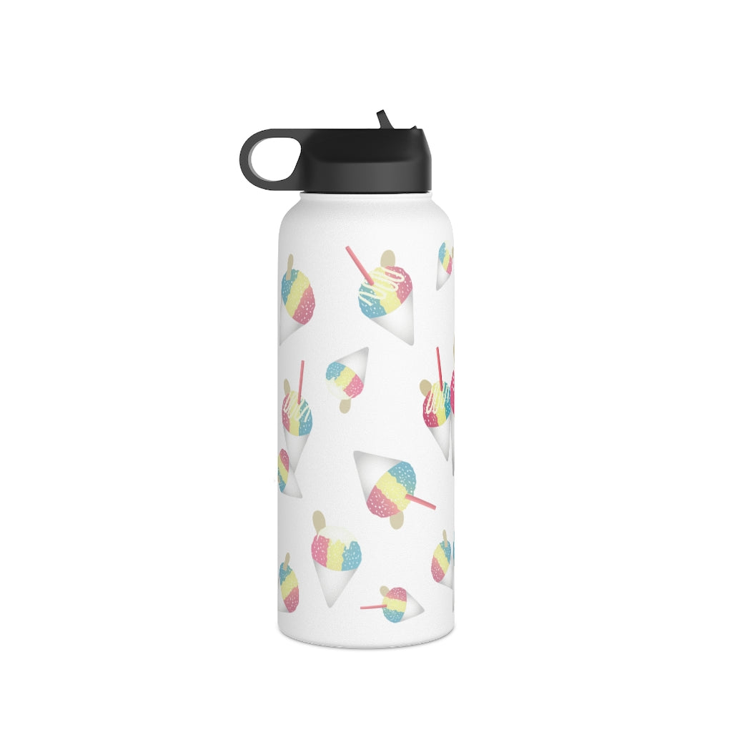 Water Bottle, 3 sizes, Stainless Steel with Sip Straw- Rainbow Shave Ice/ Snow Cone Flurries