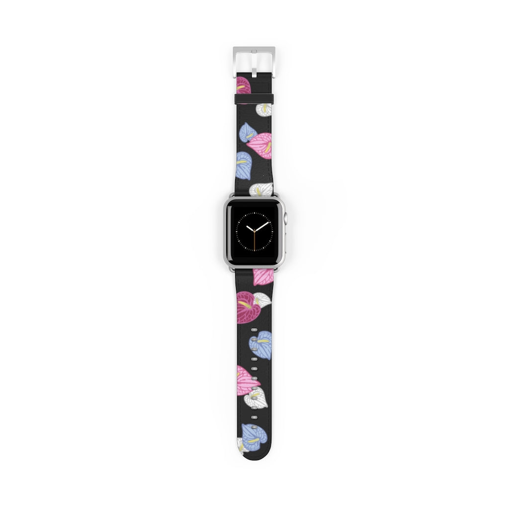 Vegan Leather Apple Watch Band- Anthuriums Light the Night