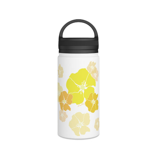 Water Bottle, 3 sizes, Stainless Steel with Handle Lid- Ilima Flower Flurries