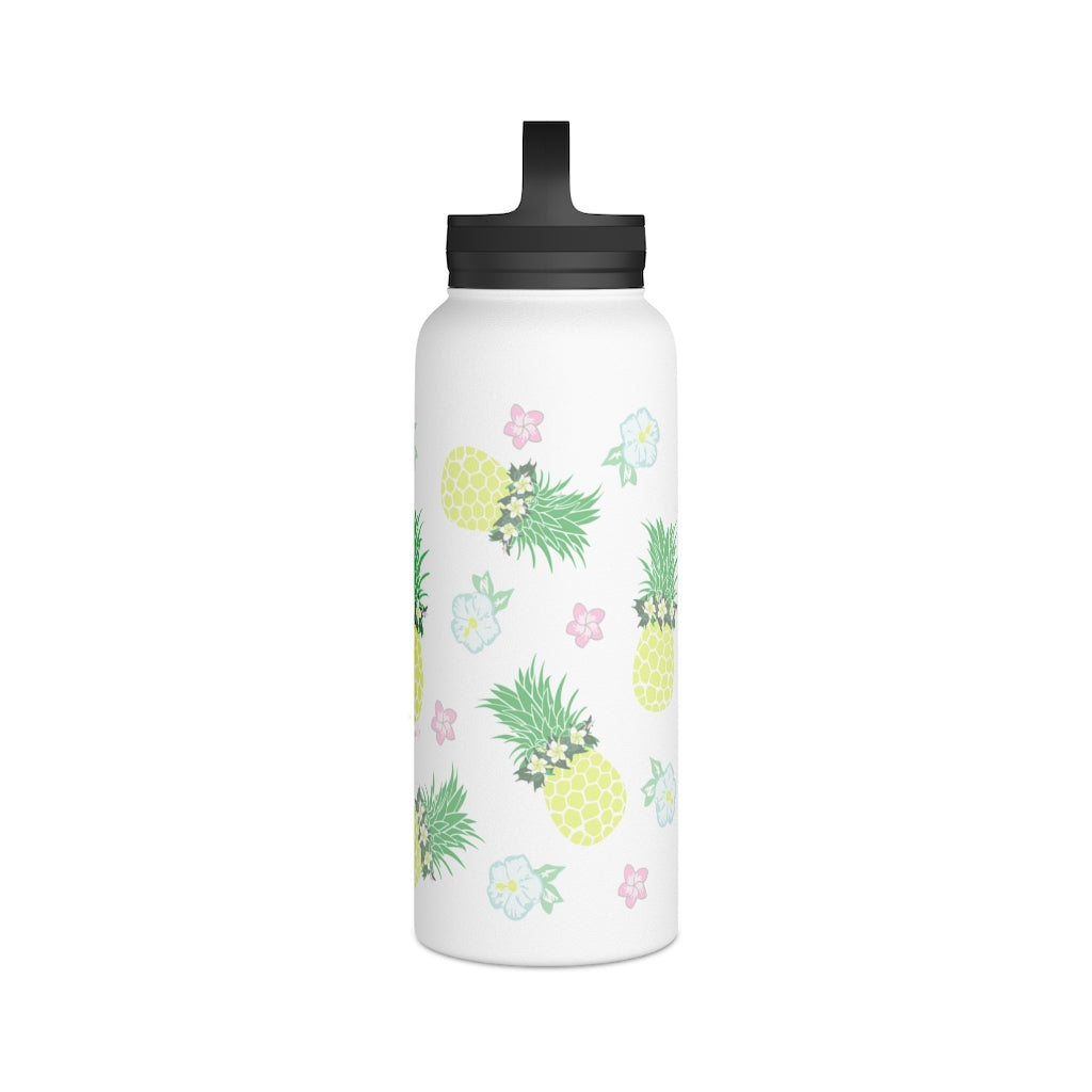 Water Bottle, 3 sizes, Stainless Steel with Handle Lid- Pineapple Party Flurries