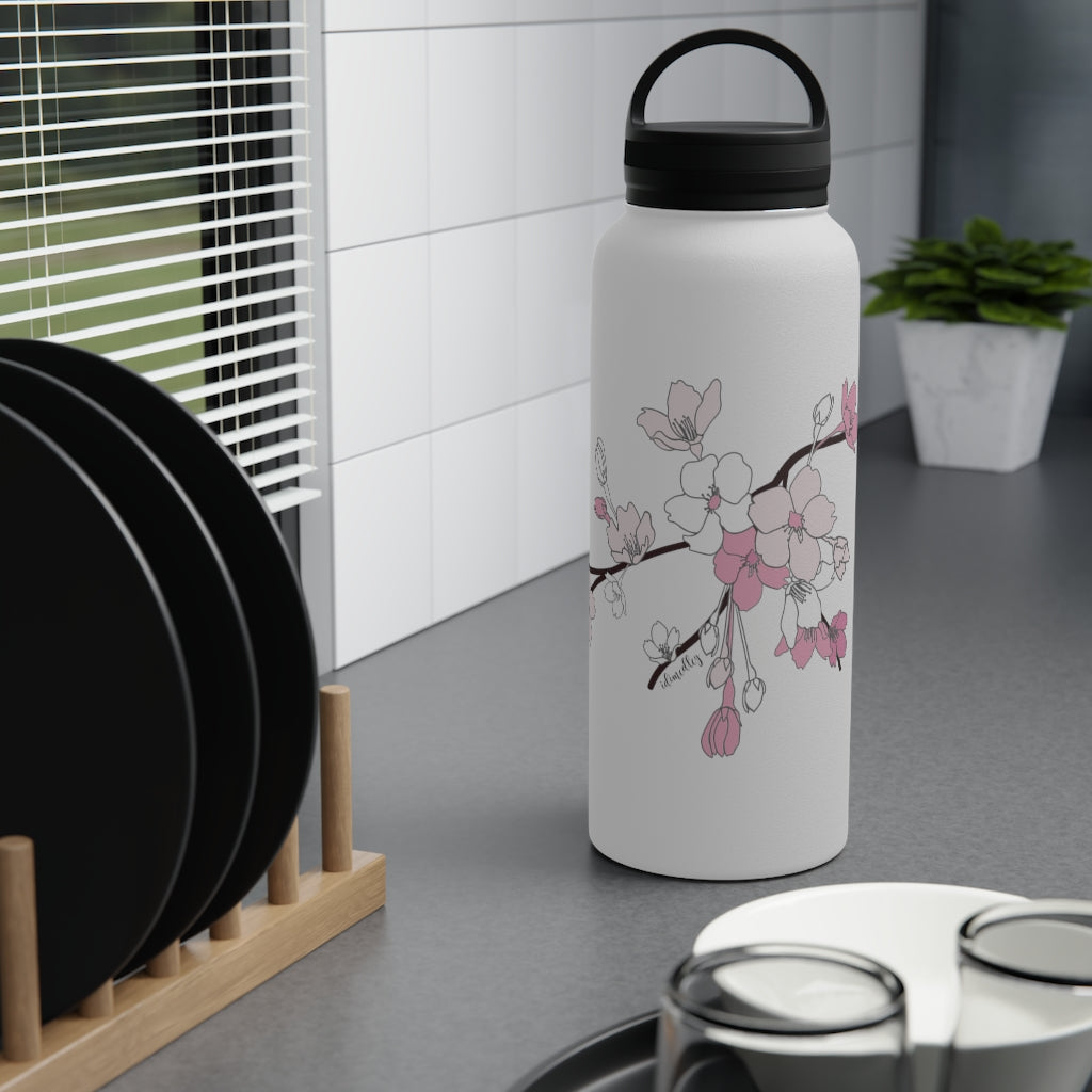 Water Bottle, 3 sizes, Stainless Steel with Handle Lid- Sakura Blooms