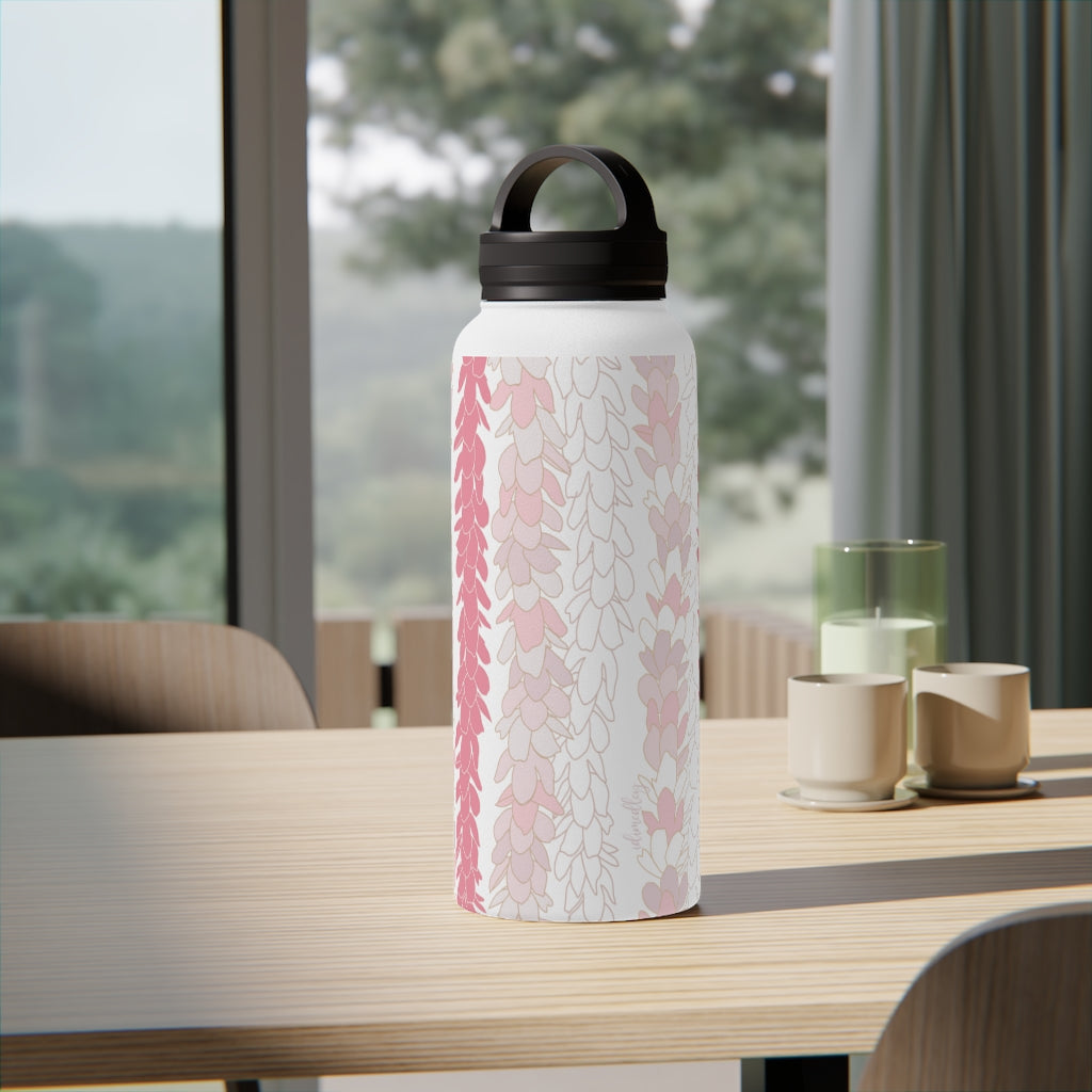 Water Bottle, 3 sizes, Stainless Steel with Handle Lid- Pakalana Lei Stringing Pink