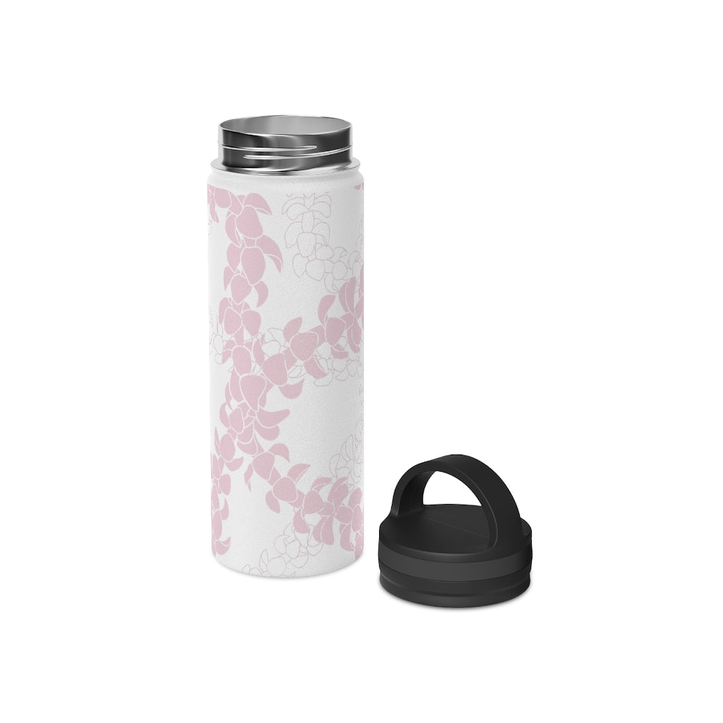 Water Bottle, 3 sizes, Stainless Steel with Handle Lid- Puakenikeni Lei Pink