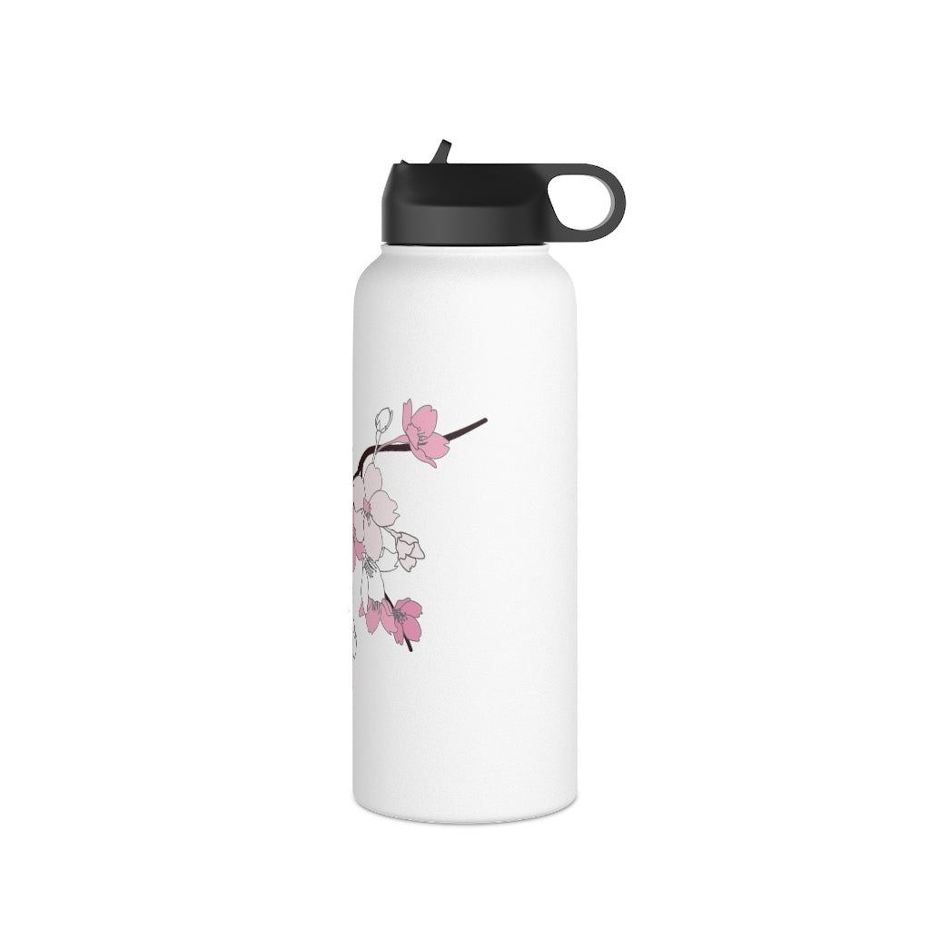 Water Bottle, 3 sizes, Stainless Steel with Sip Straw- Sakura Blooms