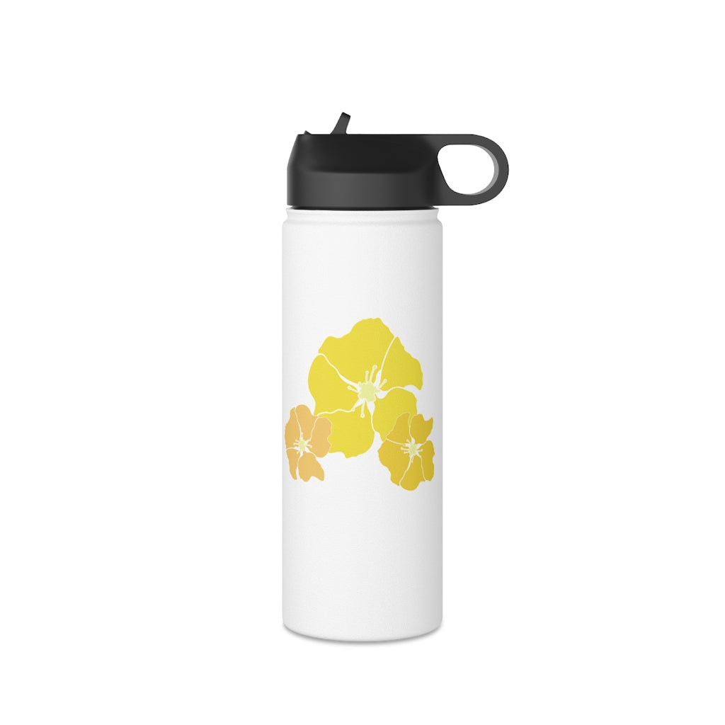 Water Bottle, 3 sizes, Stainless Steel with Sip Straw- Ilima Flower in Yellow