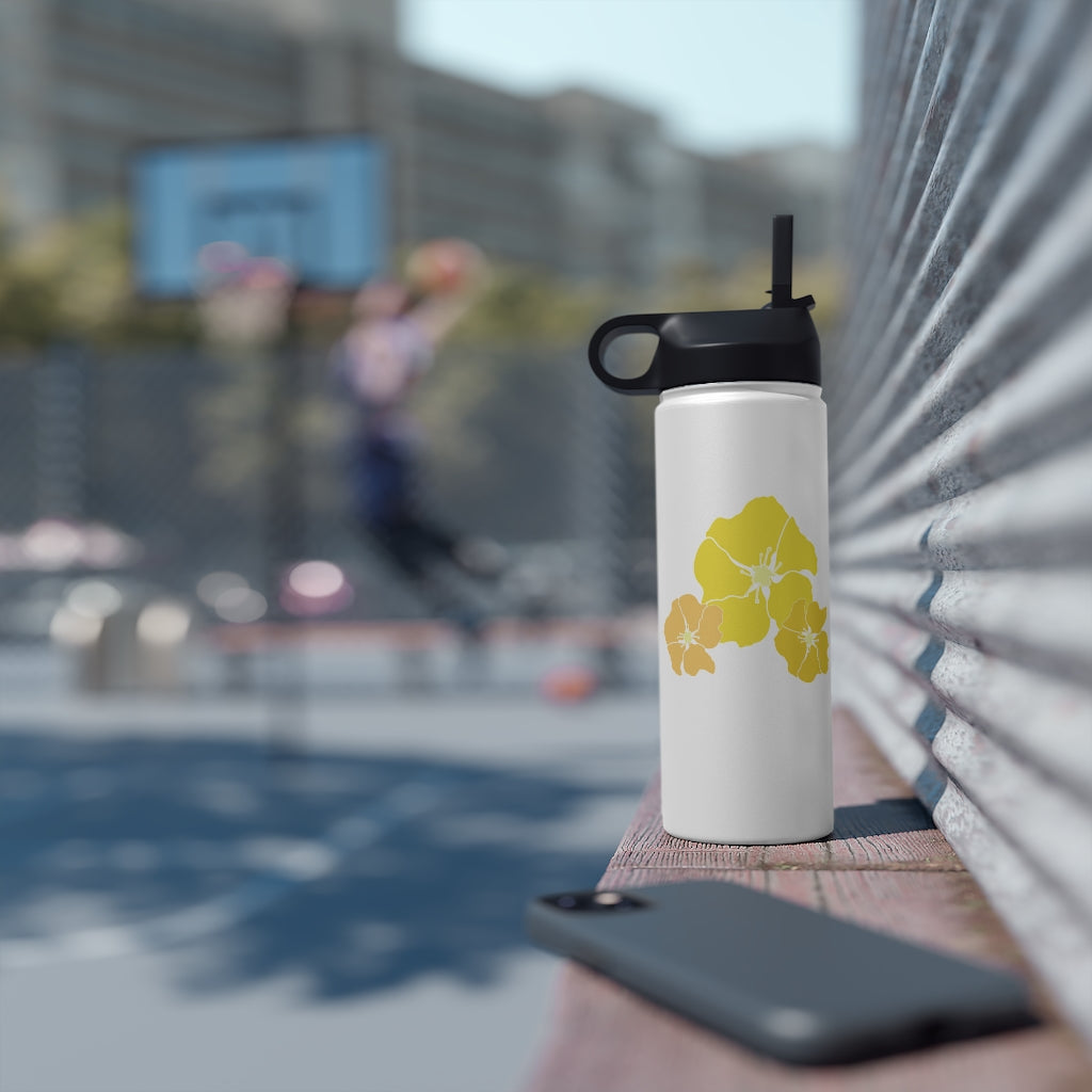 Water Bottle, 3 sizes, Stainless Steel with Sip Straw- Ilima Flower in Yellow