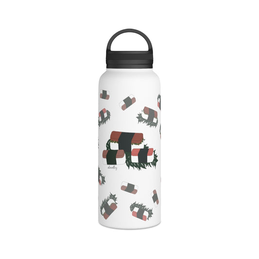 Water Bottle, 3 sizes, Stainless Steel with Handle Lid- Hawaii Musubi Flurries