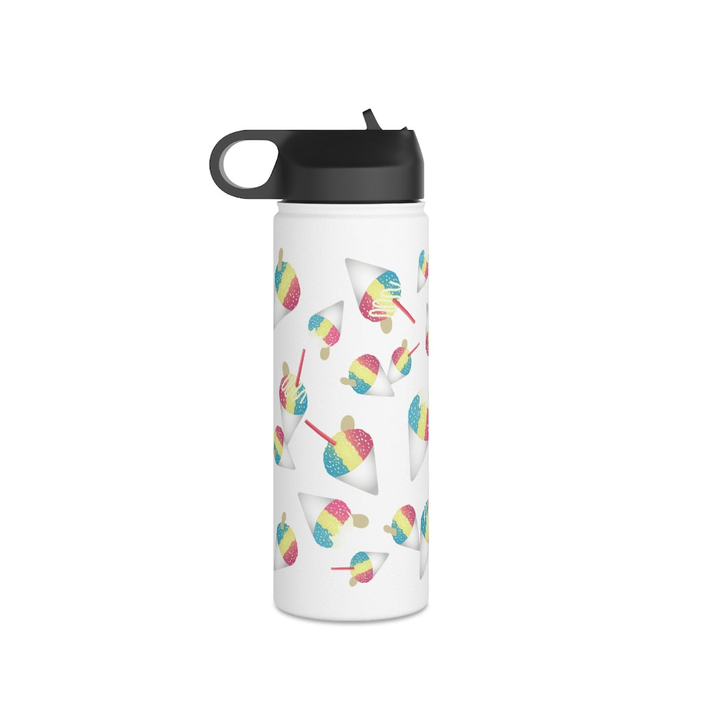 Water Bottle, 3 sizes, Stainless Steel with Sip Straw- Rainbow Shave Ice/ Snow Cones