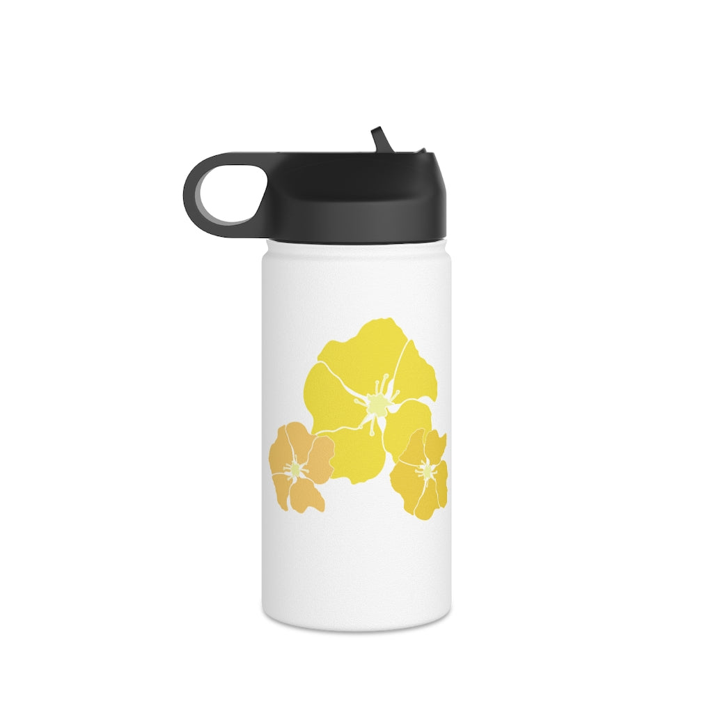 Water Bottle, 3 sizes, Stainless Steel with Sip Straw- Ilima Flower in Yellow