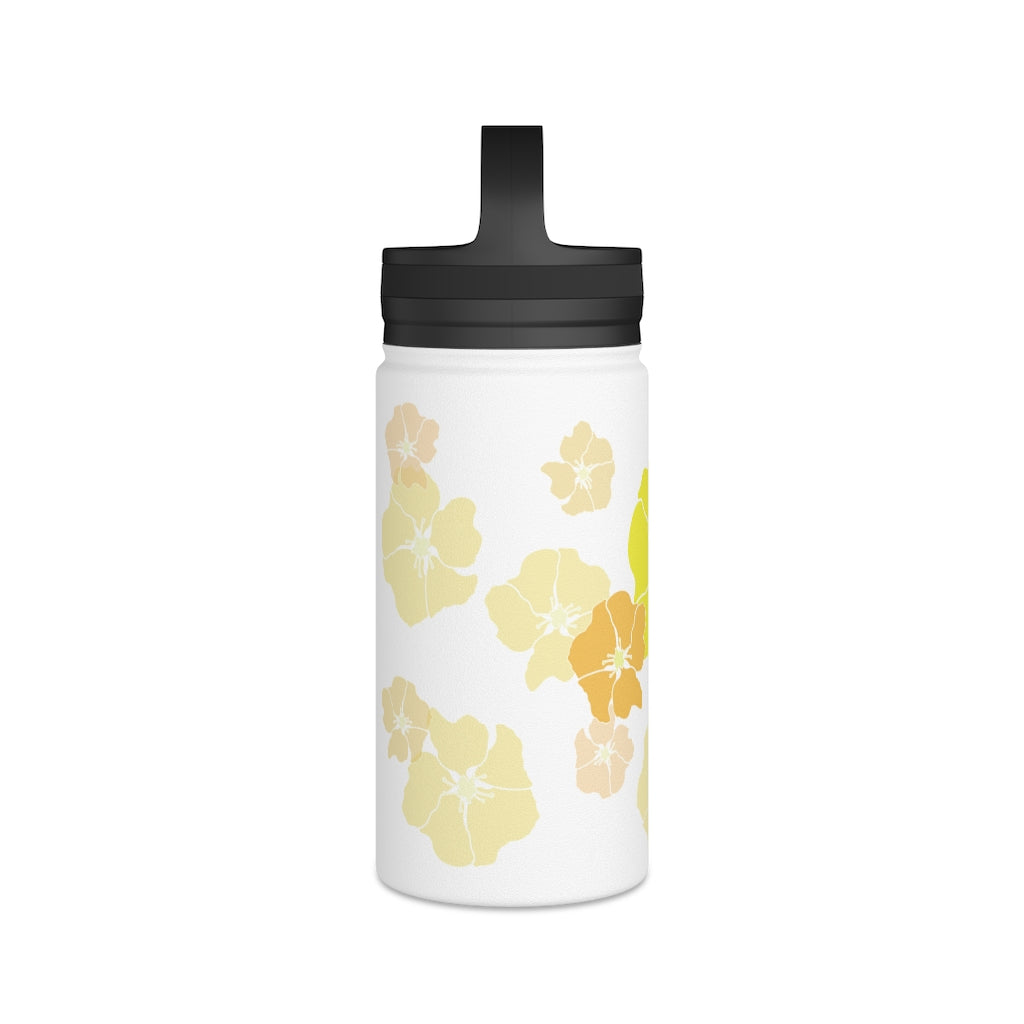 Water Bottle, 3 sizes, Stainless Steel with Handle Lid- Ilima Flower Flurries