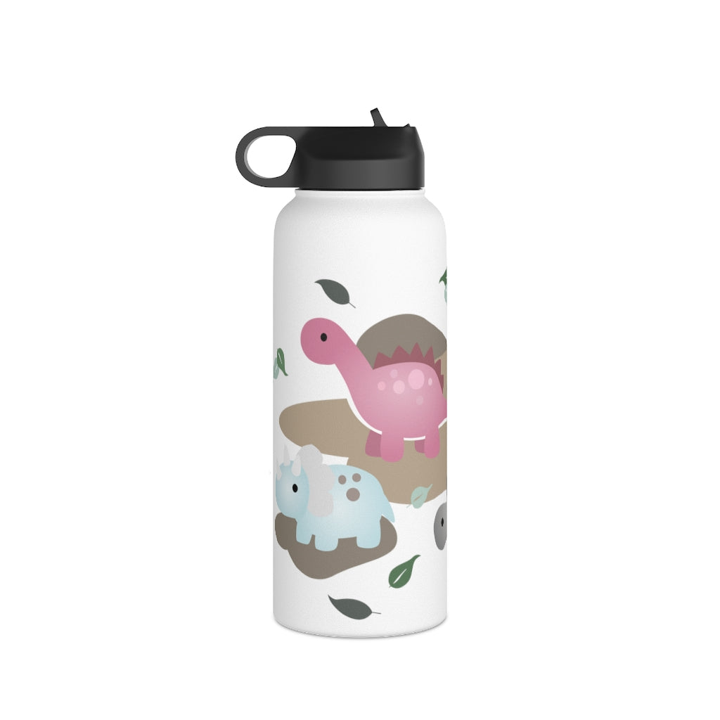 Water Bottle, 3 sizes, Stainless Steel with Sip Straw- Dinos in Paradise