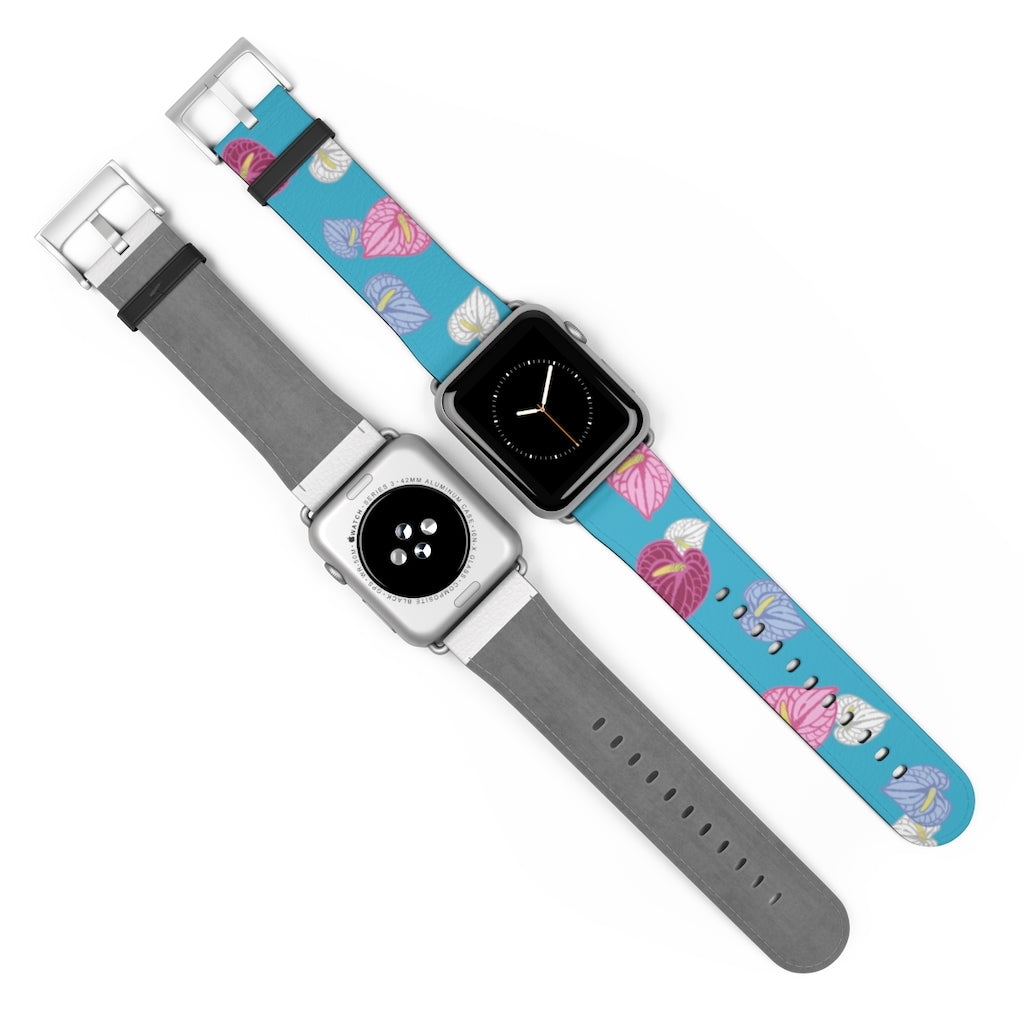 Vegan Leather Apple Watch Band- Anthuriums Afloat