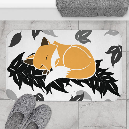 Bath Mat- Snuggles the Fox on Maile (White)