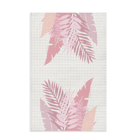 Waffle Knit  Dish Towels- Whispering Leaves in Pink
