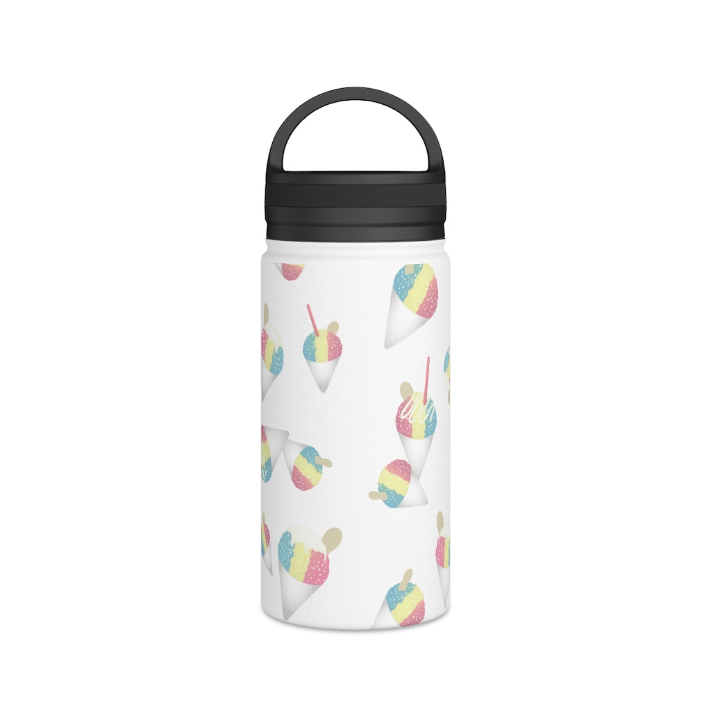 Water Bottle, 3 sizes, Stainless Steel with Handle Lid- Rainbow Shave Ice/Snow Cone Flurries