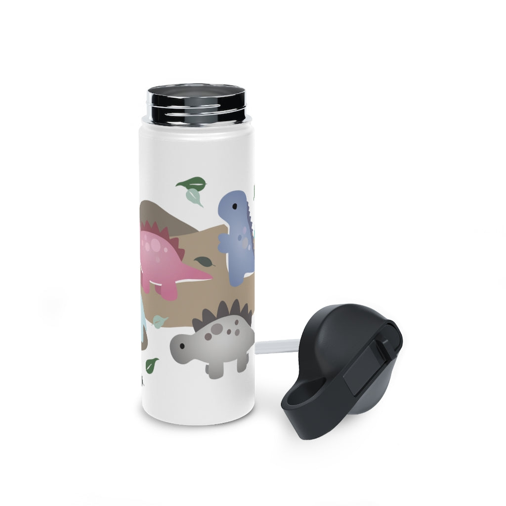 Water Bottle, 3 sizes, Stainless Steel with Sip Straw- Dinos in Paradise