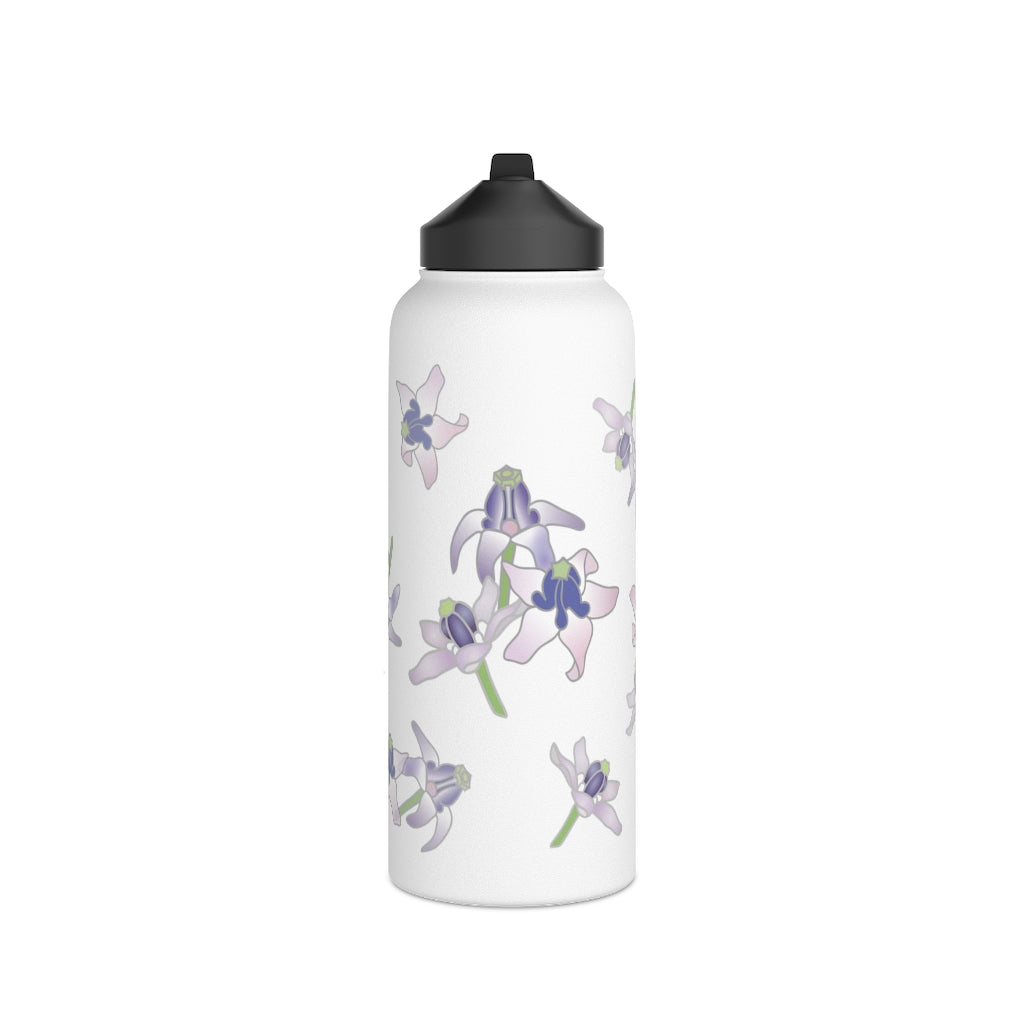 Water Bottle, 3 sizes, Stainless Steel with Sip Straw- Crown Flower Flurries