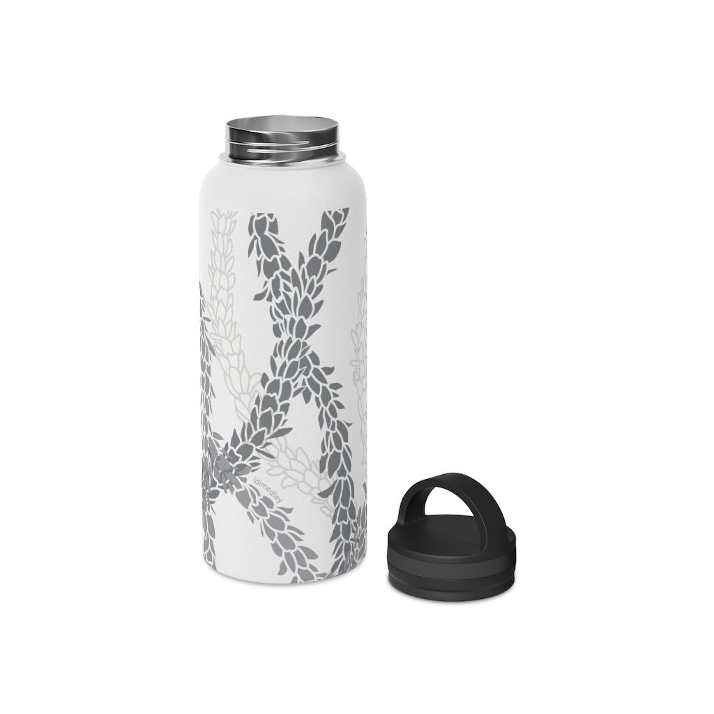 Water Bottle, 3 sizes, Stainless Steel with Handle Lid- Pikake Wishes (Gray)