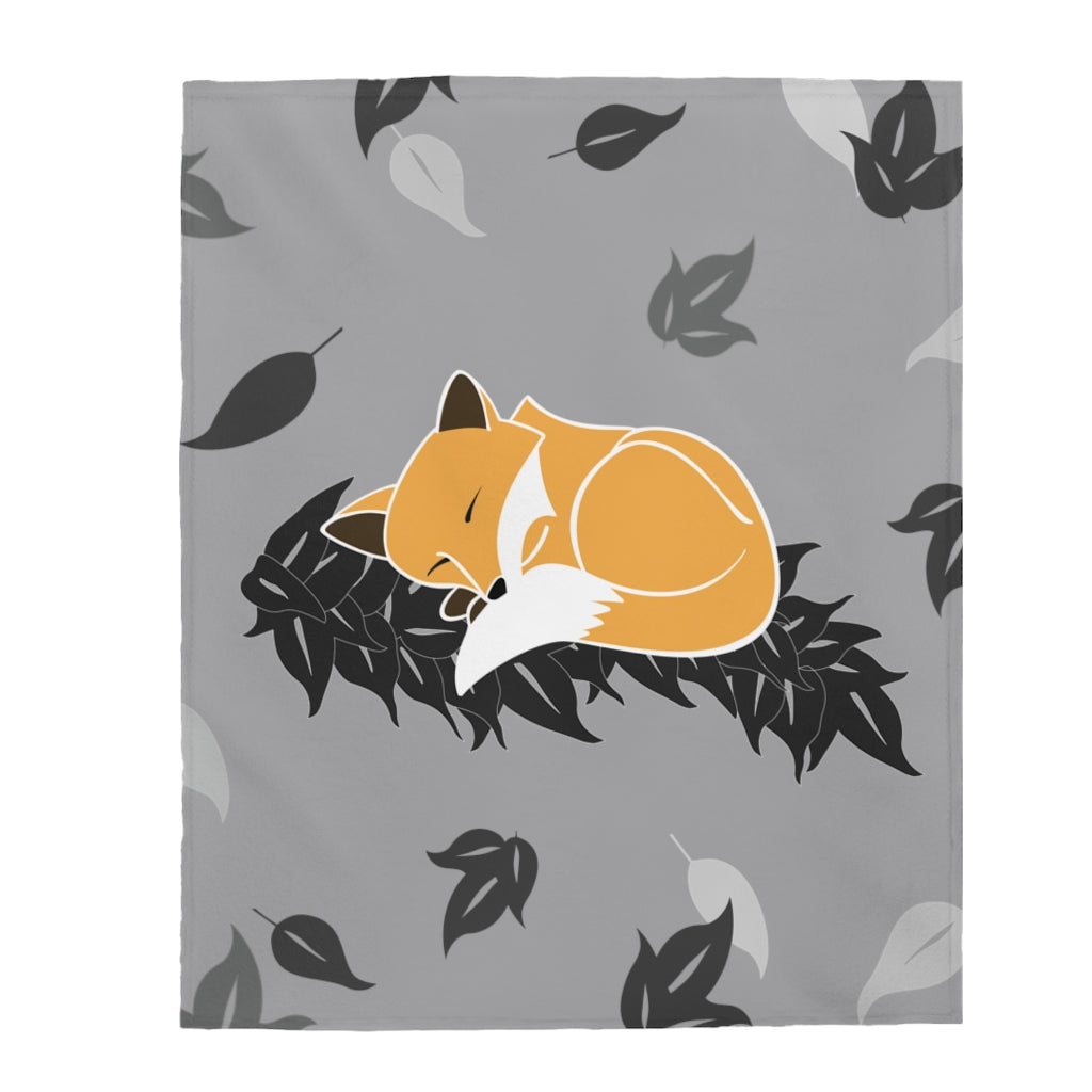 Incredibly Soft Velveteen Blanket- Snuggles the Fox on Maile (Rain Clouds)