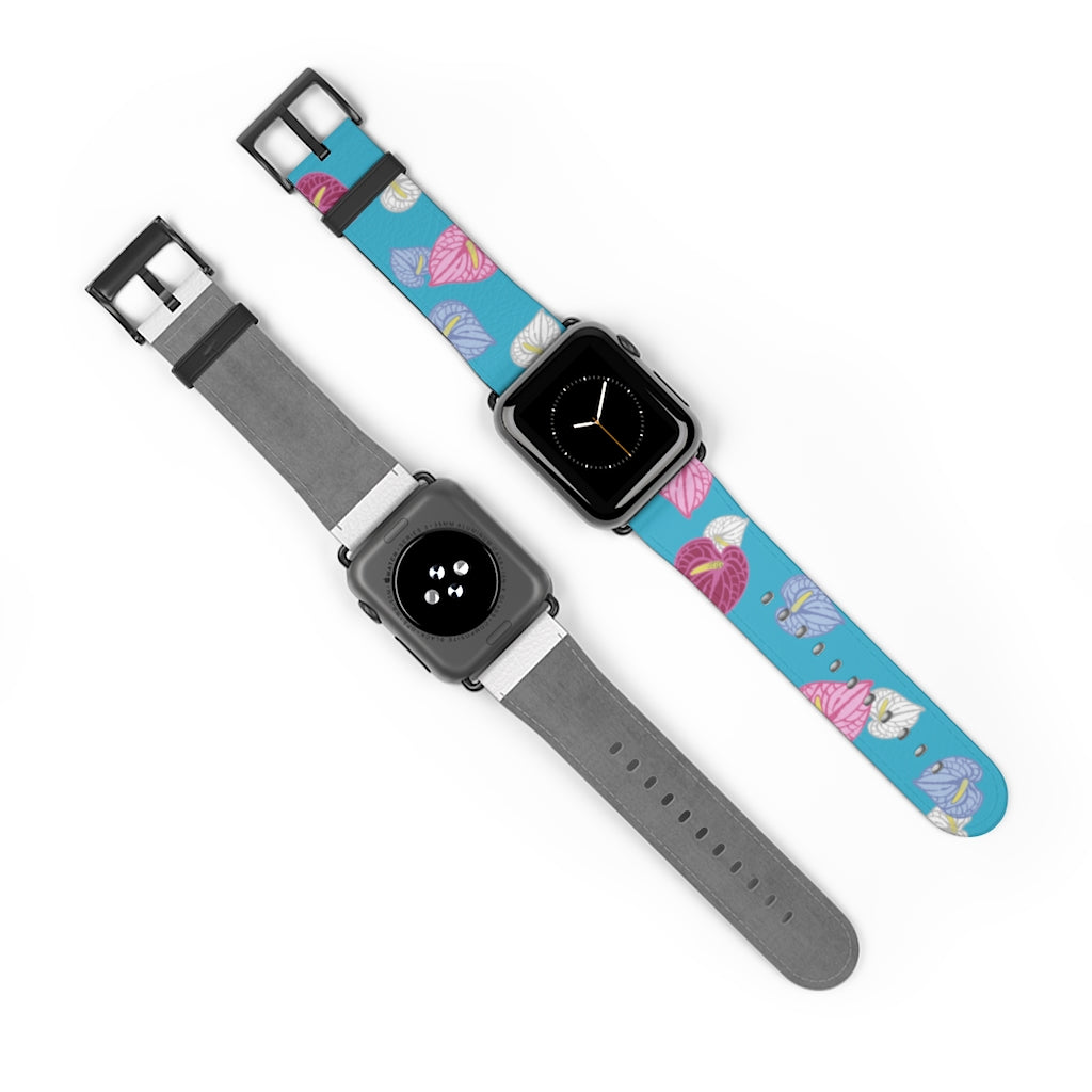 Vegan Leather Apple Watch Band- Anthuriums Afloat