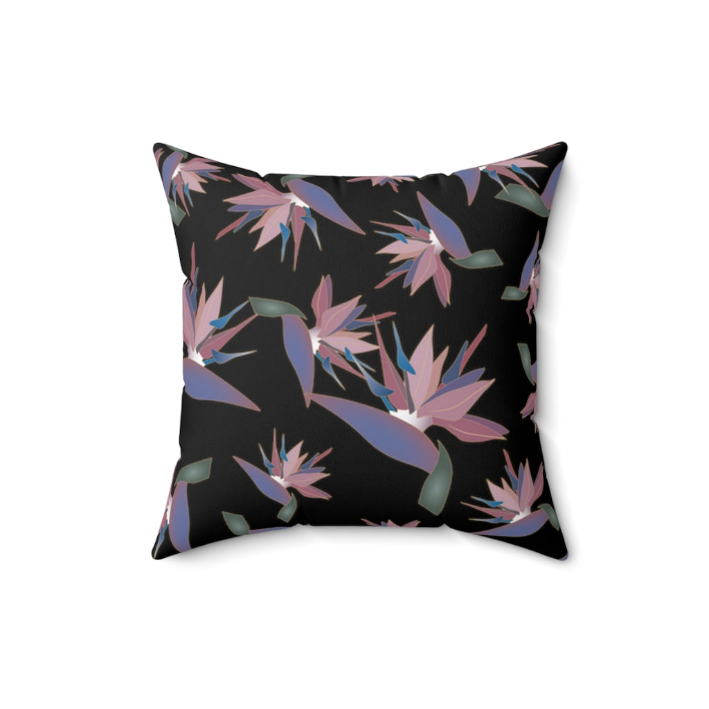 MicroSuede Throw Pillow Cover- Bird of Paradise (Black)