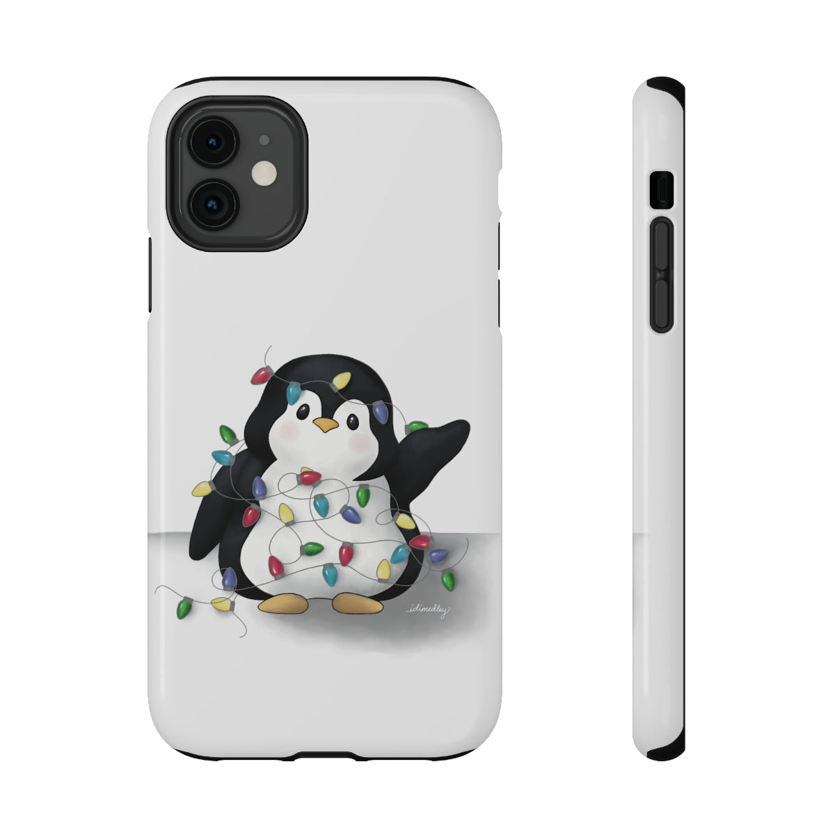 Penguin Christmas with Holiday Lights (White)