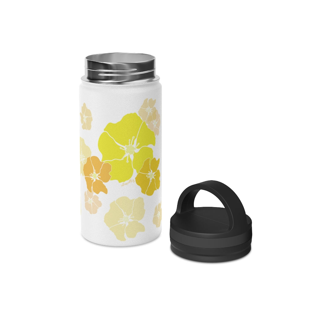 Water Bottle, 3 sizes, Stainless Steel with Handle Lid- Ilima Flower Flurries