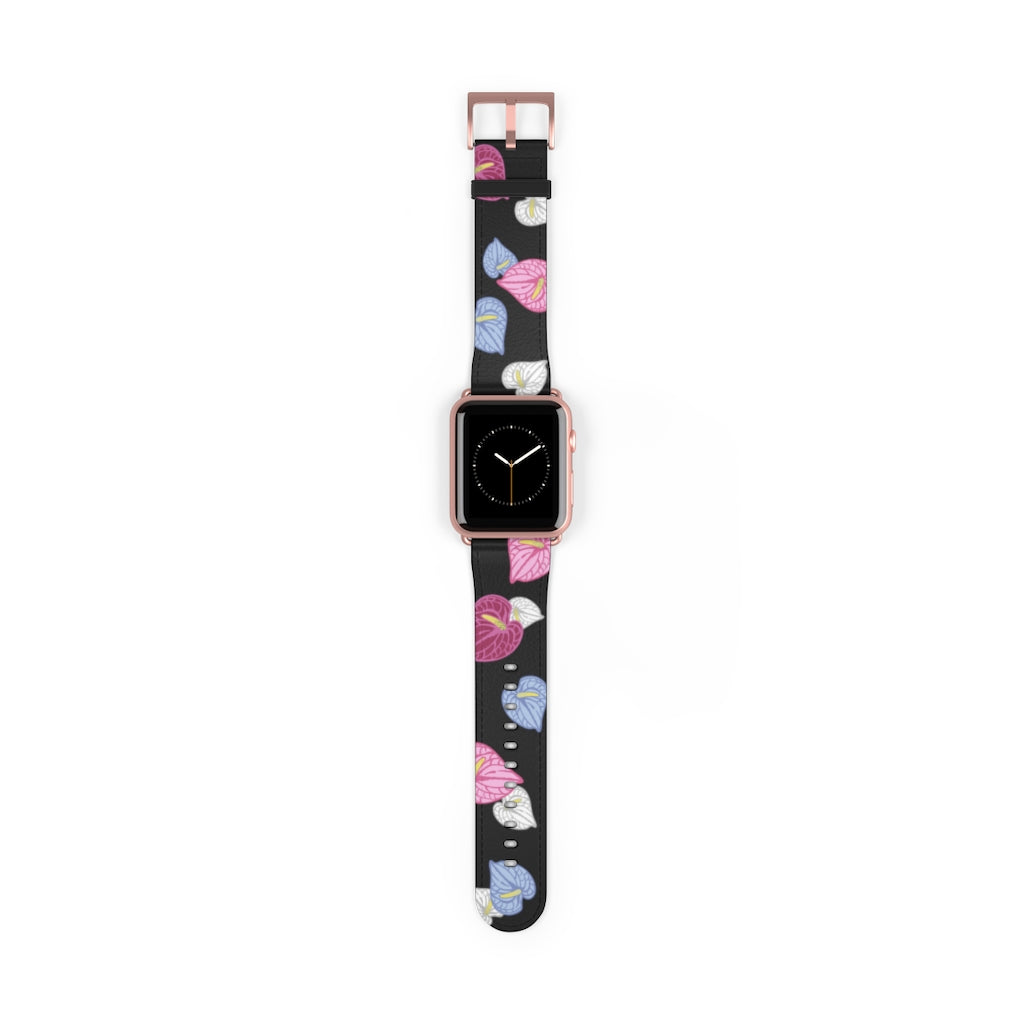 Vegan Leather Apple Watch Band- Anthuriums Light the Night